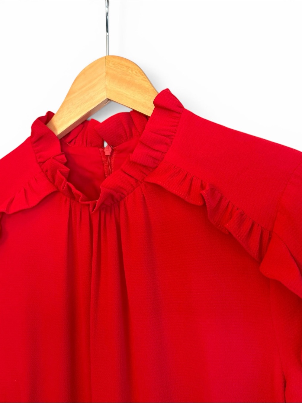 Donna Morgan Red Ruffle-Trim Long Sleeve Midi Dress - Picture 4 of 6